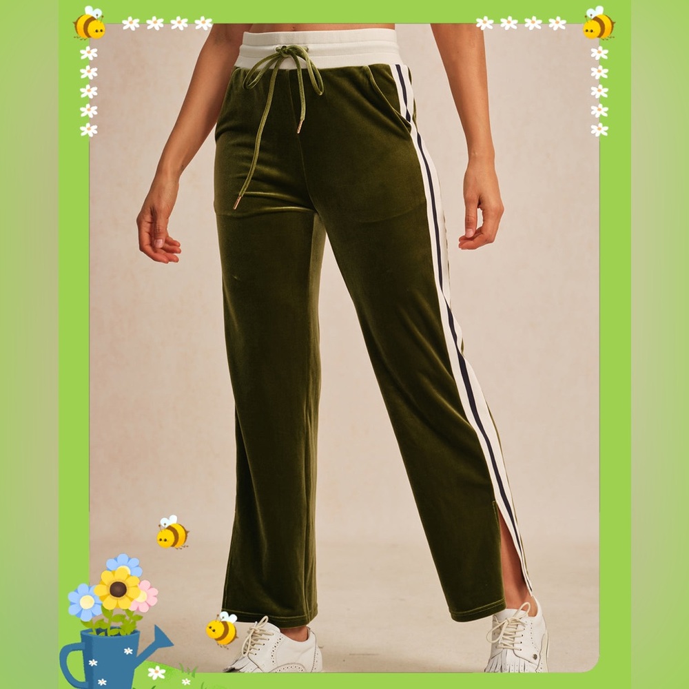 Acegolfs UltraSoft Velvet 40” Stretch Drawstring Wide Leg Pants Green Sz M Golf
